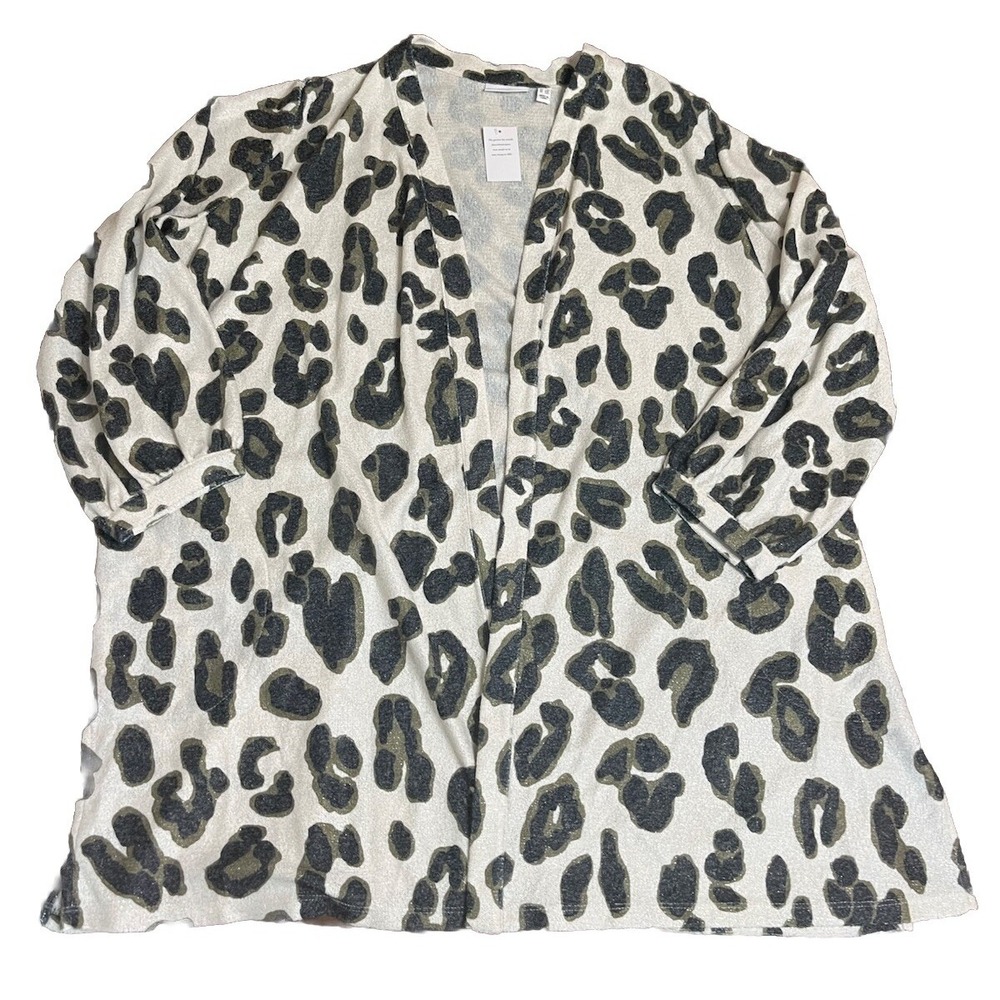 Susan Graver Animal‎ Print Sweater Knit Duster Cardigan With Pockets Size 3x